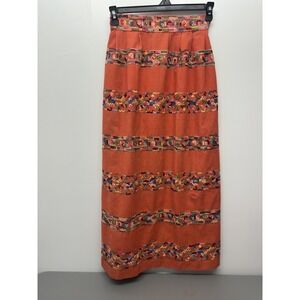 Vintage JOSEPH MAGNIN ORANGE  Embroidered SKIRT Rare- Waist 27" #30